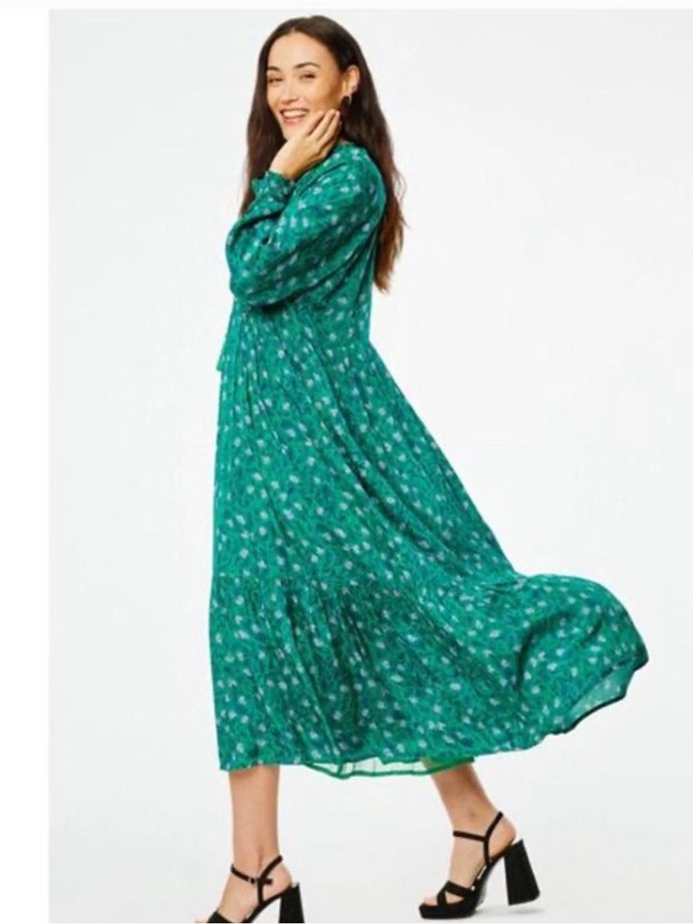 Roller Rabbit Cerro Garnet Dress M Emerald Green Floral Boho Midi India